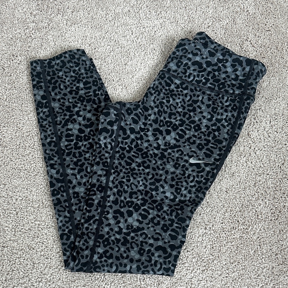 Nike Black and Gray Leopard Print Leggings